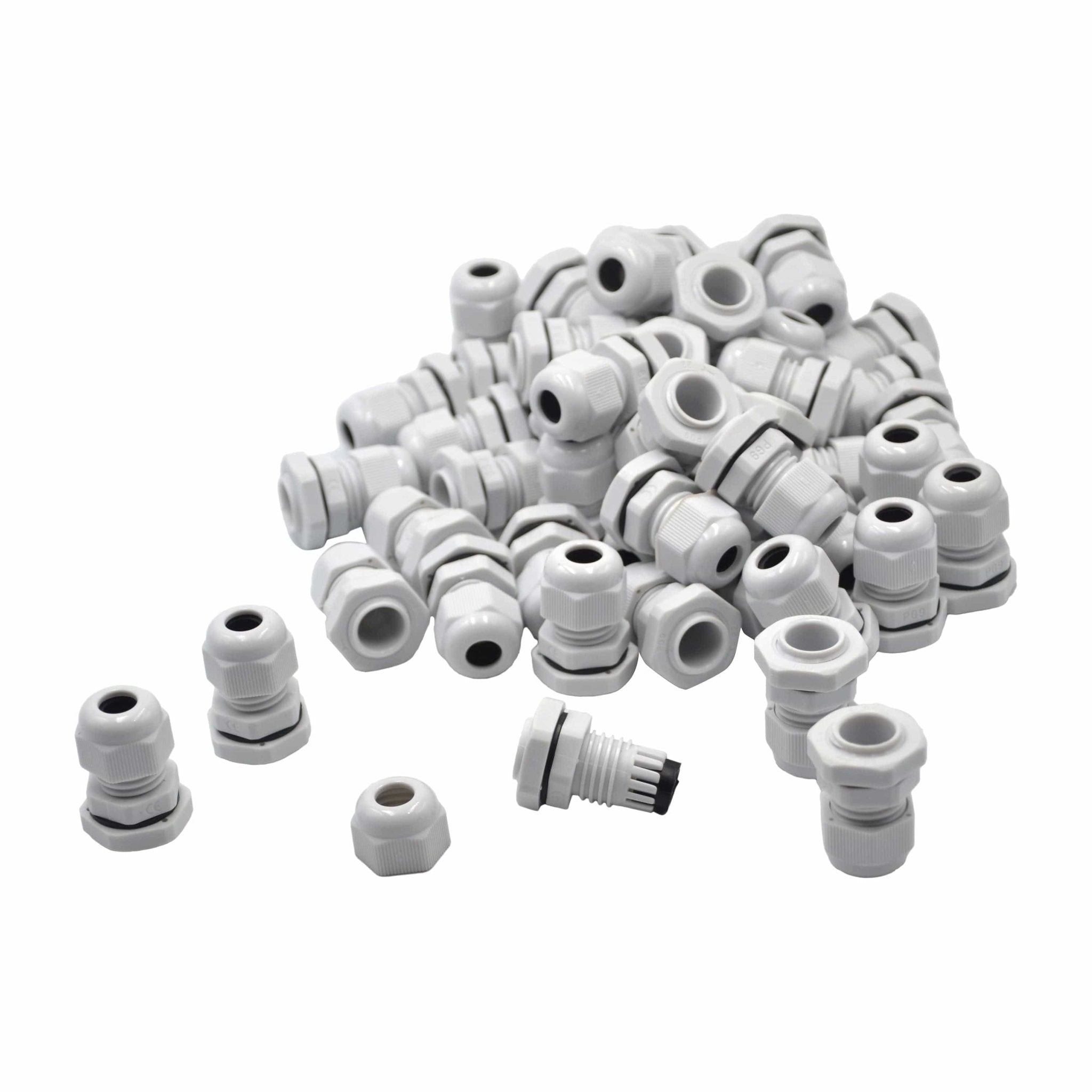 50 Pack IP68 PG9 White Nylon Cable Gland 4-8mm Cable Range - Twin Eagle Imports