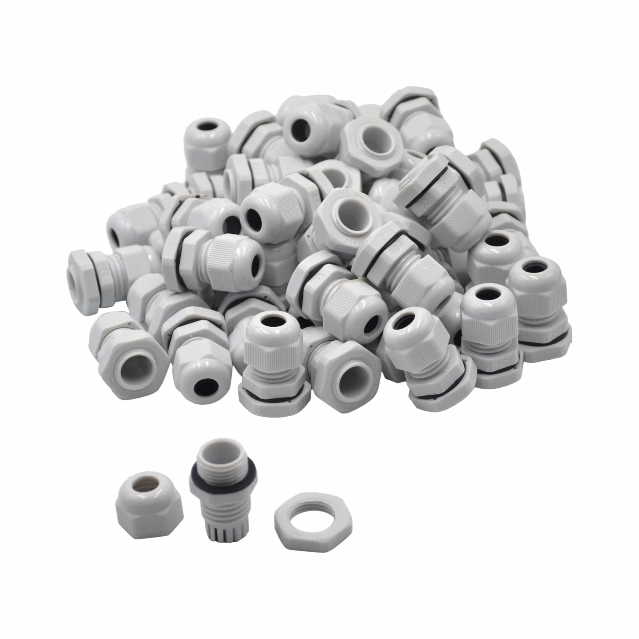 50 Pack IP68 PG9 White Nylon Cable Gland 4-8mm Cable Range - Twin Eagle Imports