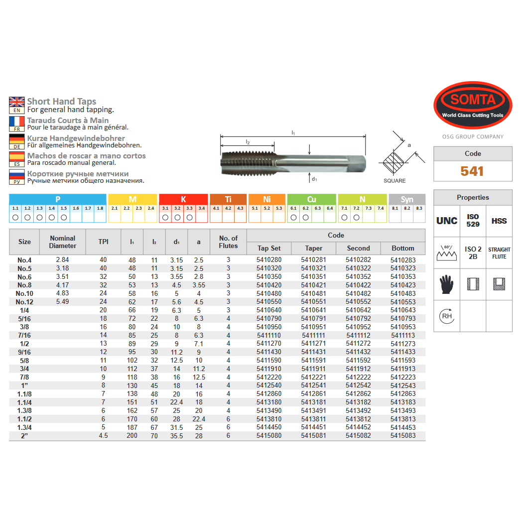 SOMTA - Series 541 HSS UNC Tap No. 10 Intermediate