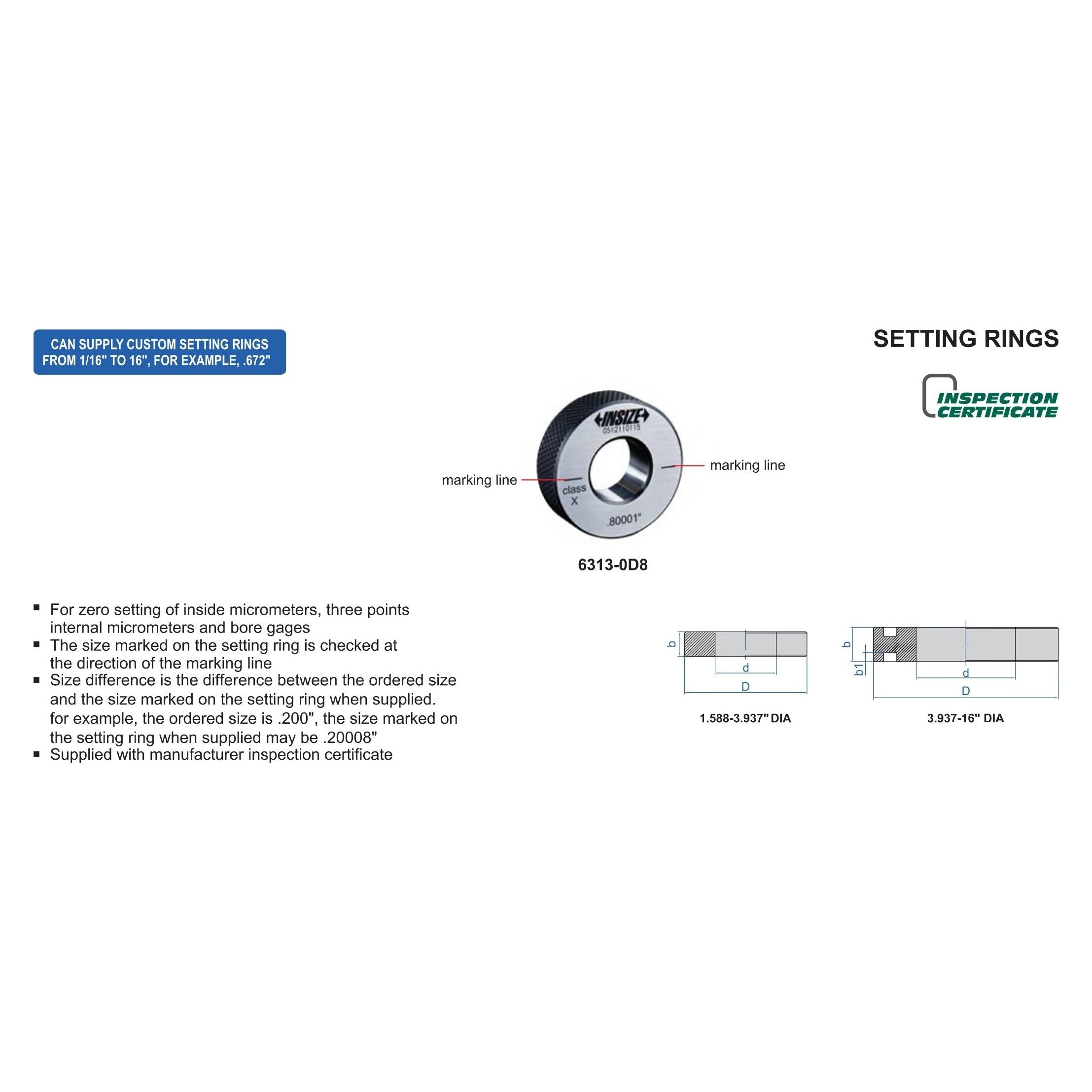 Insize Diameter Setting Ring Gauge 065" Series 6313-0D65