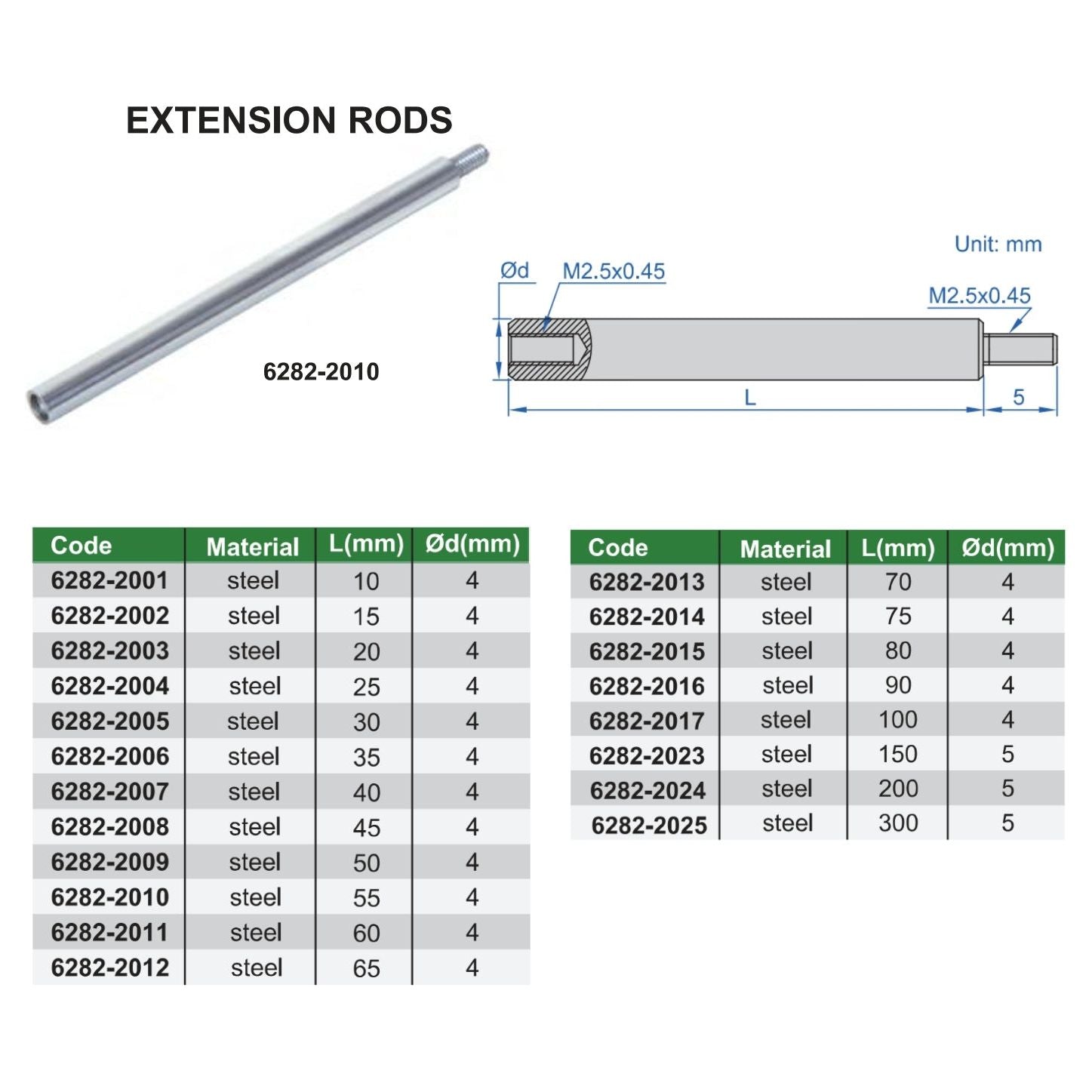 Insize Extension Rod 75mm Range Series 6282-2014