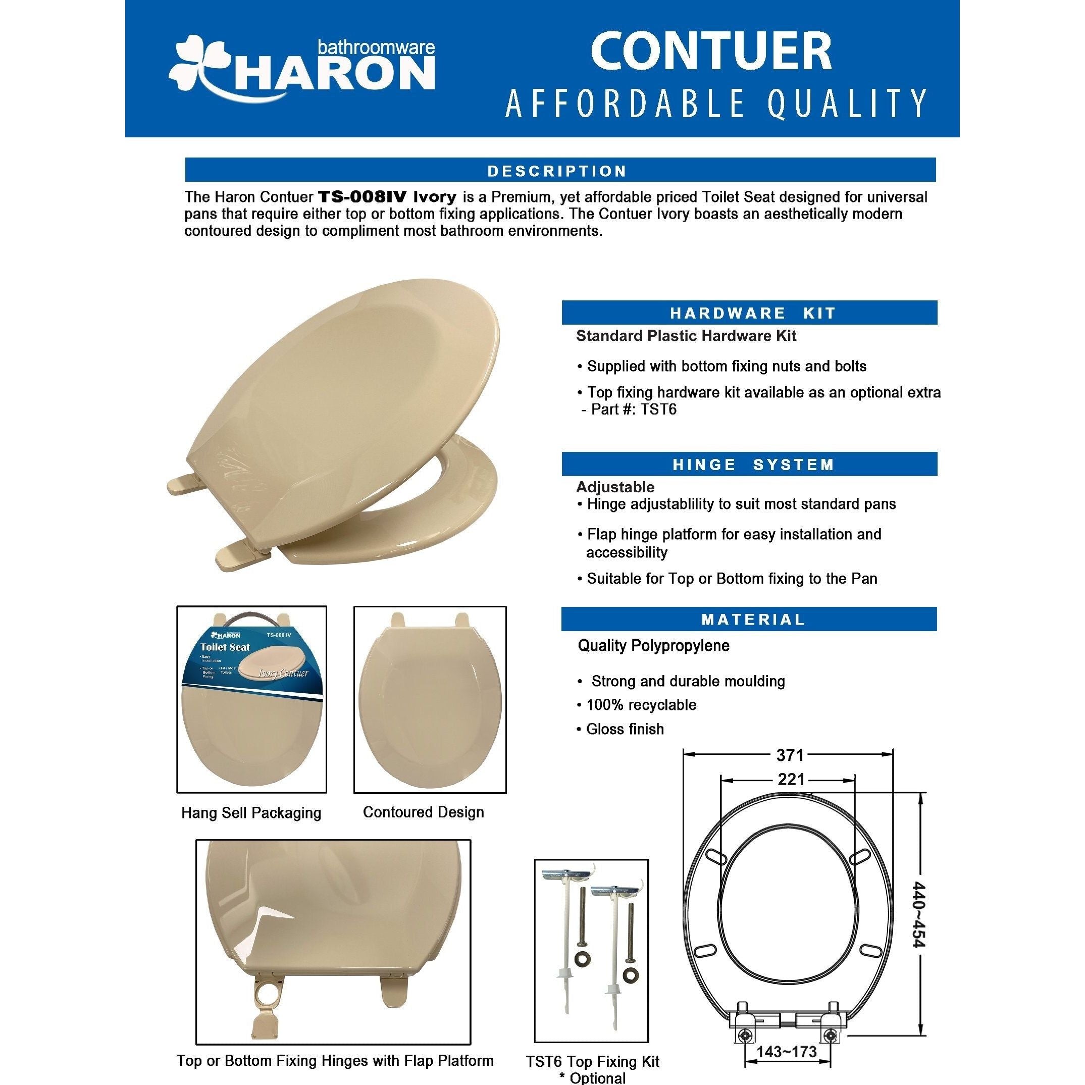 Haron TS-008 IV IVORY DIAMOND CONTOUR Toilet Seat