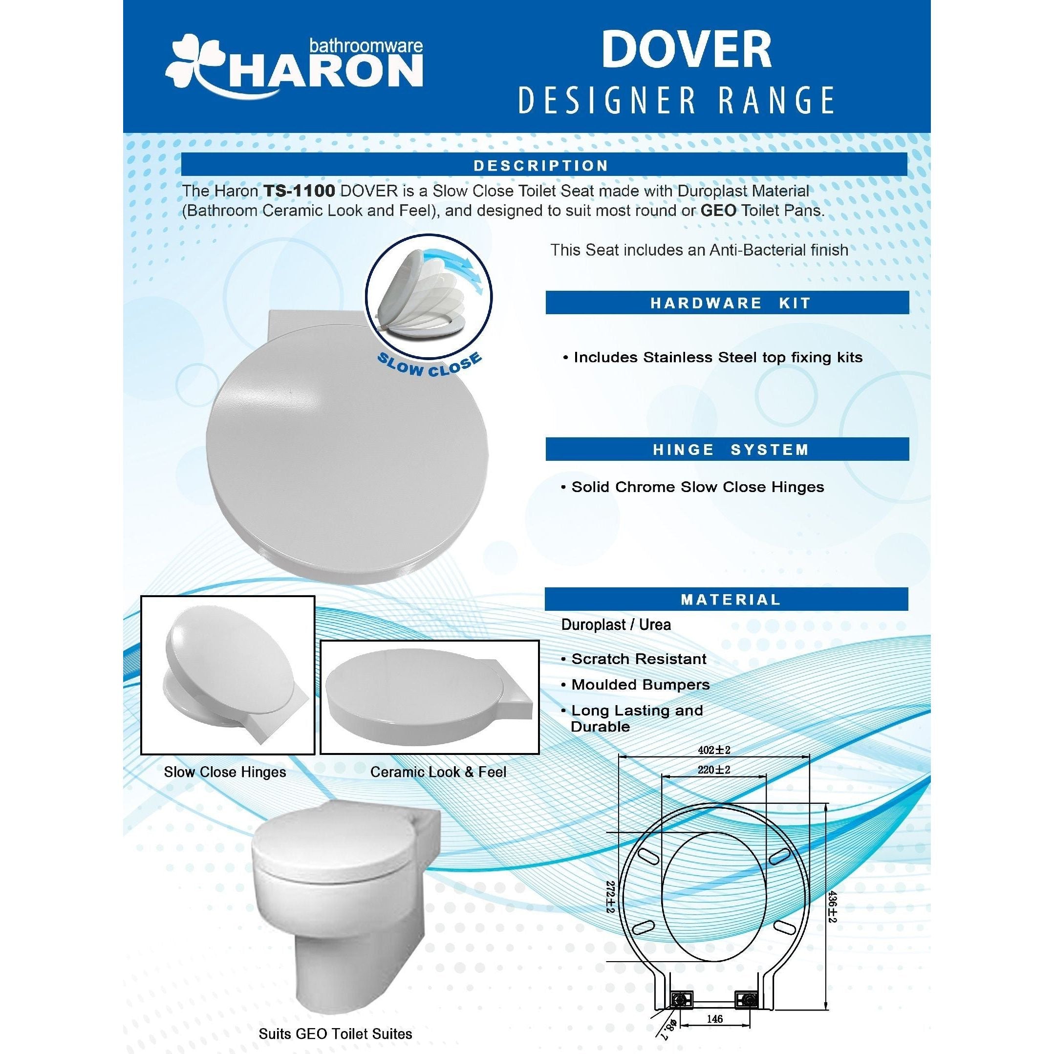 Haron TS-1100 DOVER Toilet Seat – Suits GEO Toilet Seat