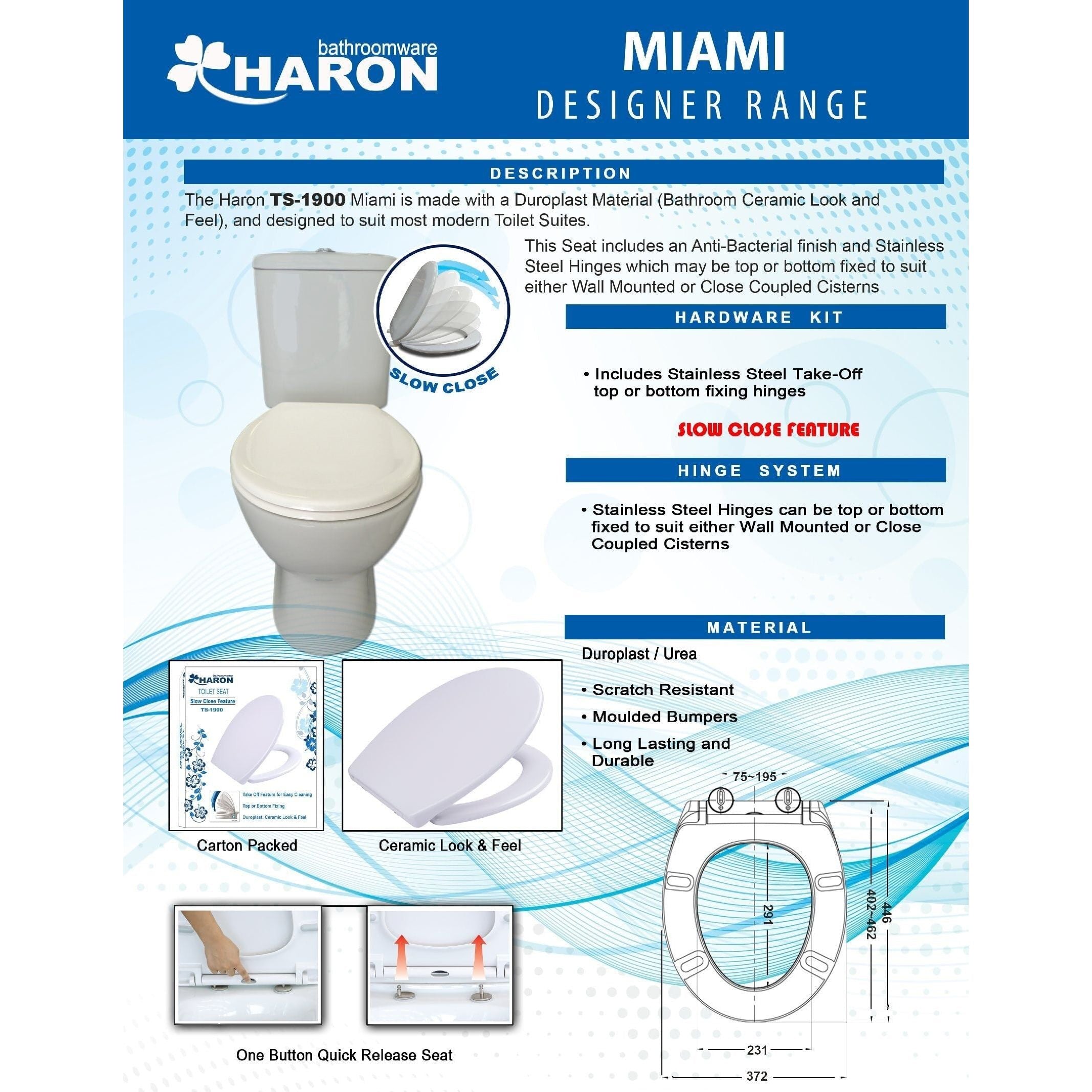 Haron TS-1900 MIAMI Slow Close Toilet Seat