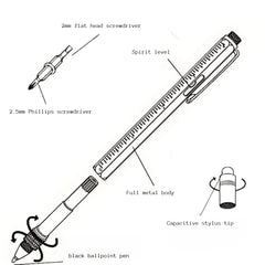 Full Metal Body 6-in-1 Multi-Function Tool Silver Engineers Pen