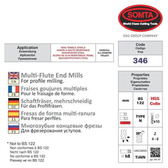 Somta Long Multi Flute 22mm HSS-Co8e Multi-Purpose End Mill