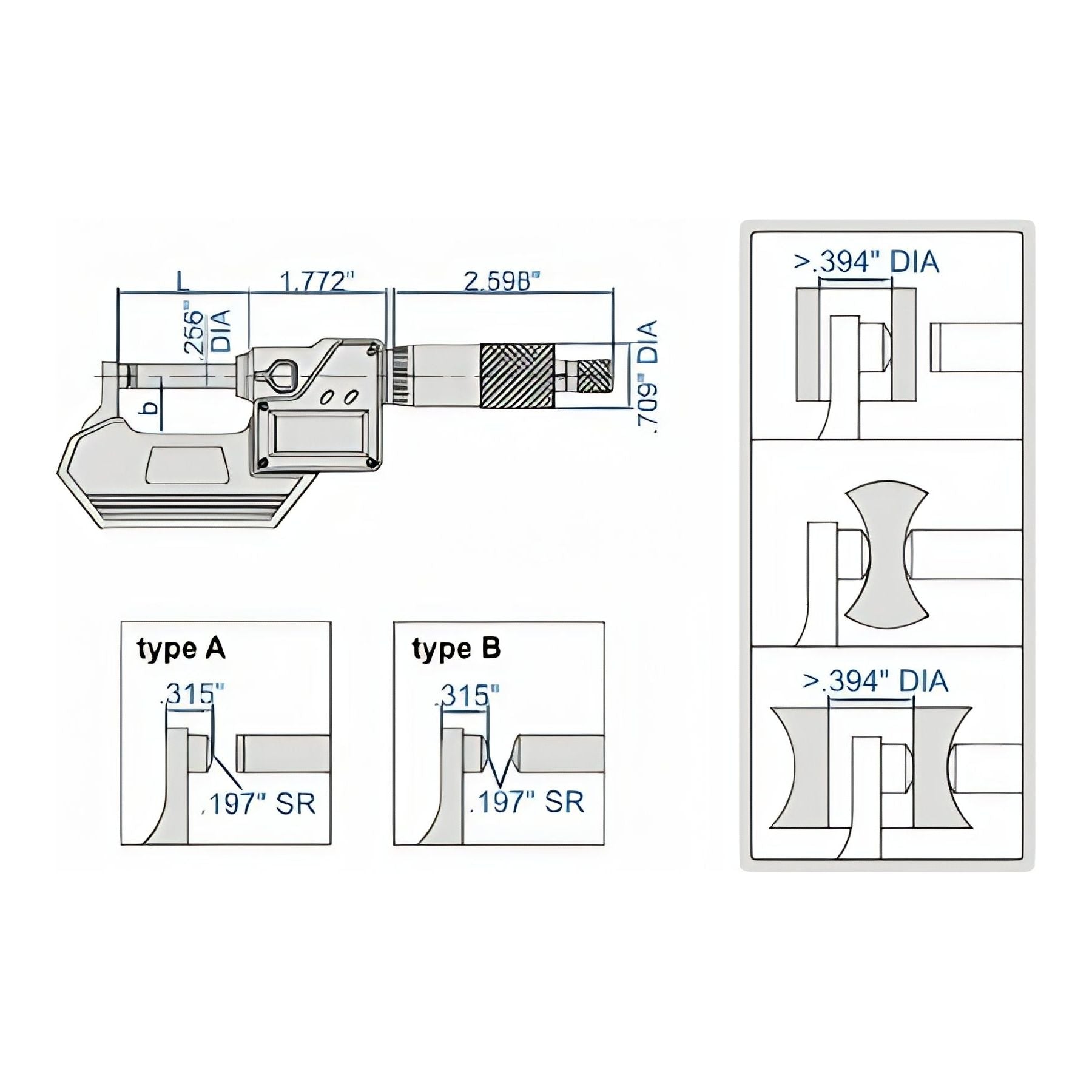 Insize Digital Spherical Anvil Tube Micrometer 25-50mm/1-2" Range Series 3560-50SE