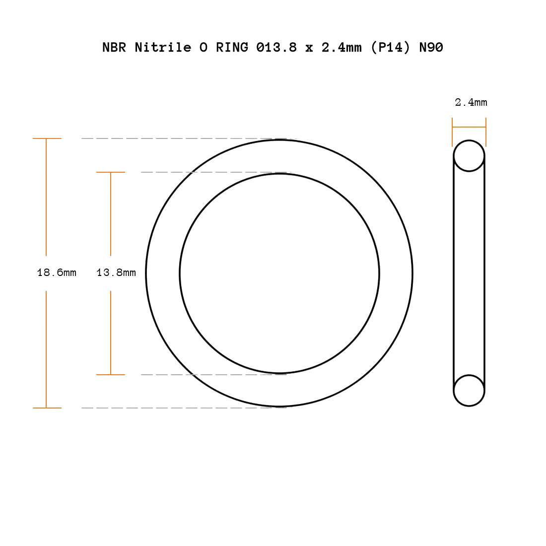 NBR Nitrile O RING 18.6  x 2.4mm (P14) N90