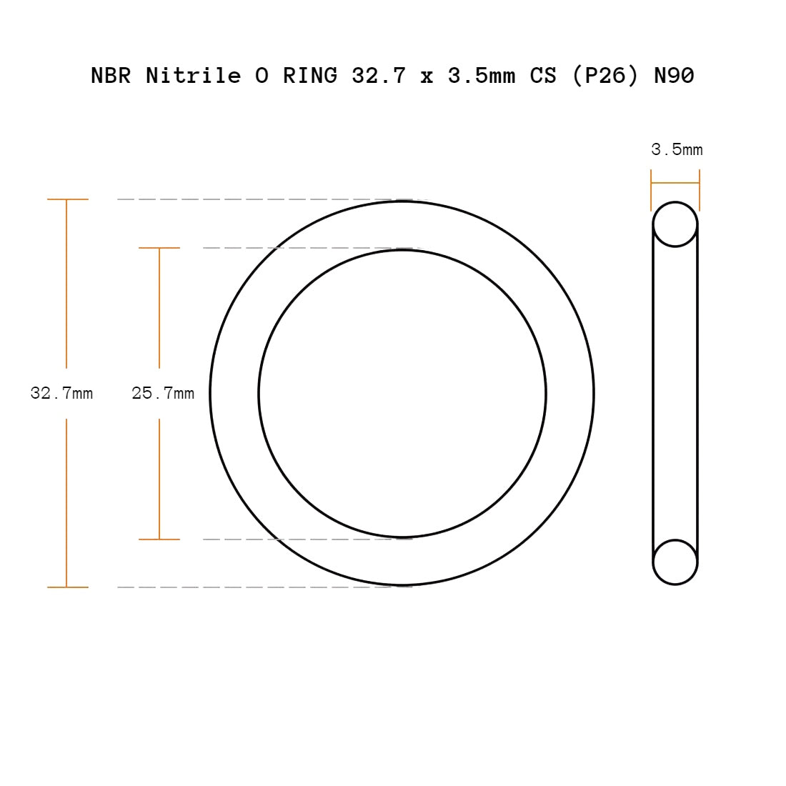 10 Pack NBR Nitrile O RING 32.7 x 3.5mm CS (P26) N90