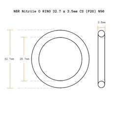 10 Pack NBR Nitrile O RING 32.7 x 3.5mm CS (P26) N90