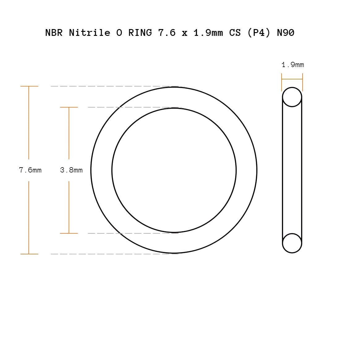 25 Pack NBR Nitrile O RING 7.6 x 1.9mm CS (P4) N90