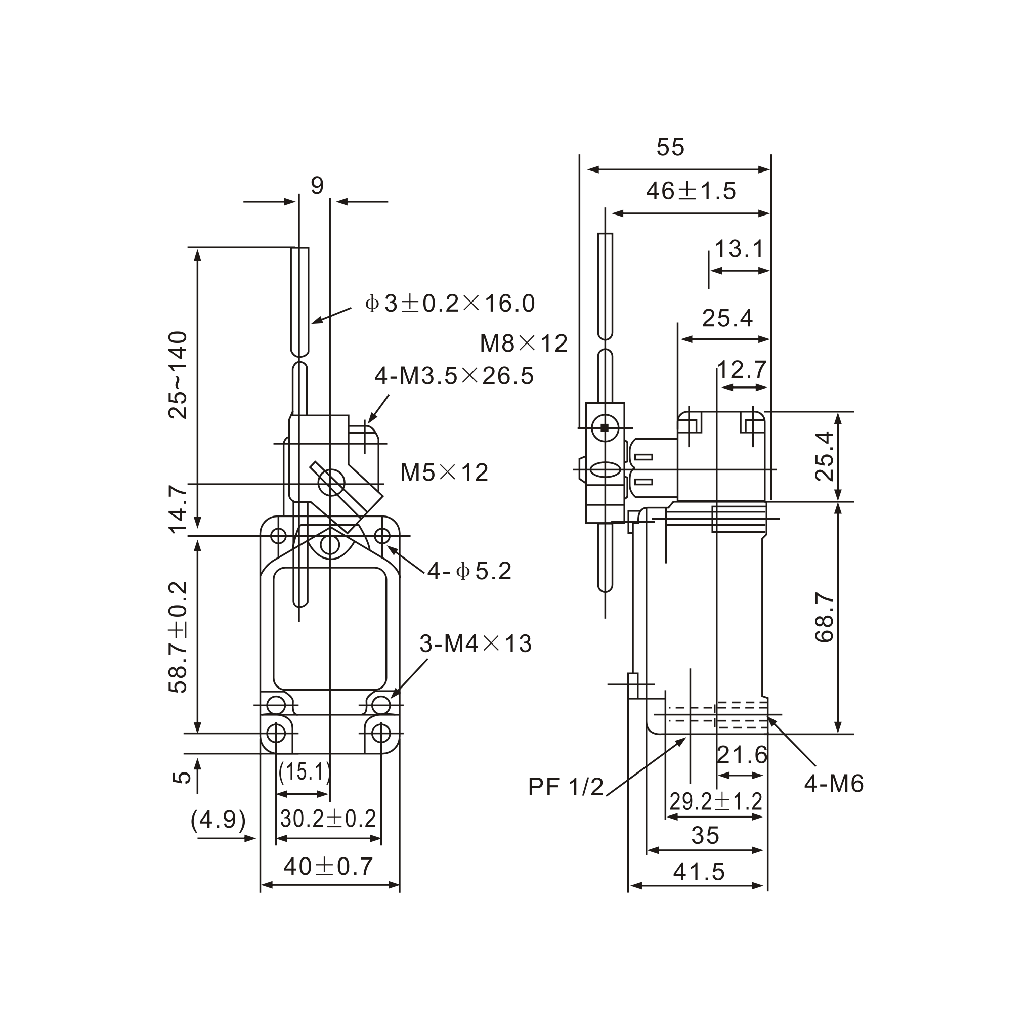 WLCL Adjustable Rod Lever Limit Switch Diagram