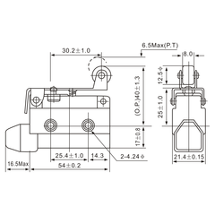 AZ-7141 Limit Switch Angled Lever with Roller Diagram