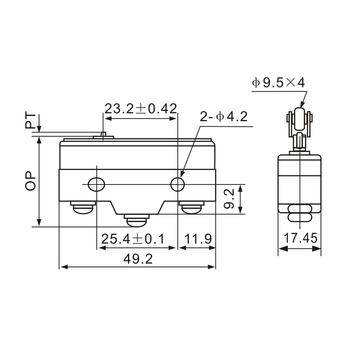 Z-15GS-B Spring Plunger Micro Limit Switch Diagram