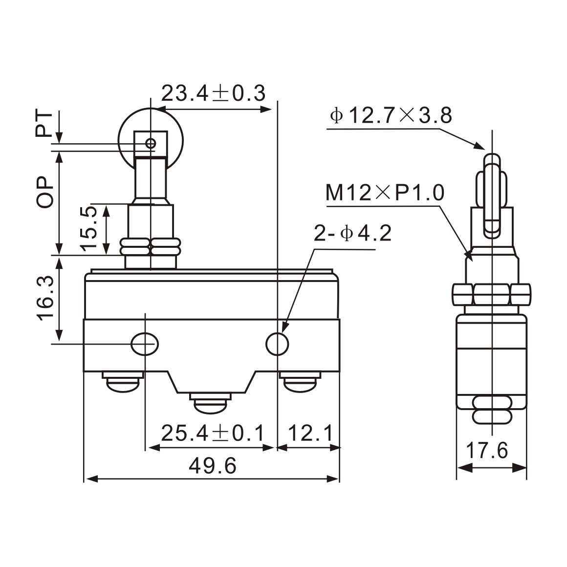 Z-15GQ22-B Roller Plunger Screw Terminal Micro Limit Switch Diagram