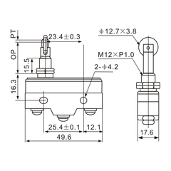 Z-15GQ21-B Panel-Mount Cross Roller Plunger Micro Limit Switch Diagram