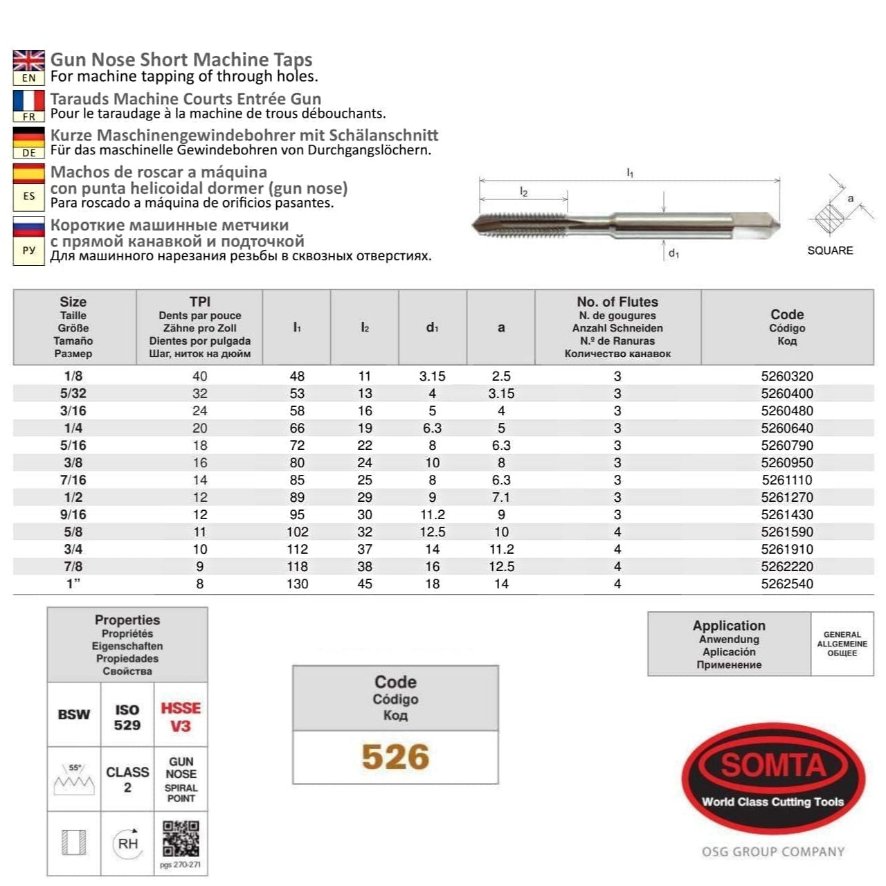 Somta Series 526 - HSSE-V Gun Nose Tap BSW 7/16" (Standard)