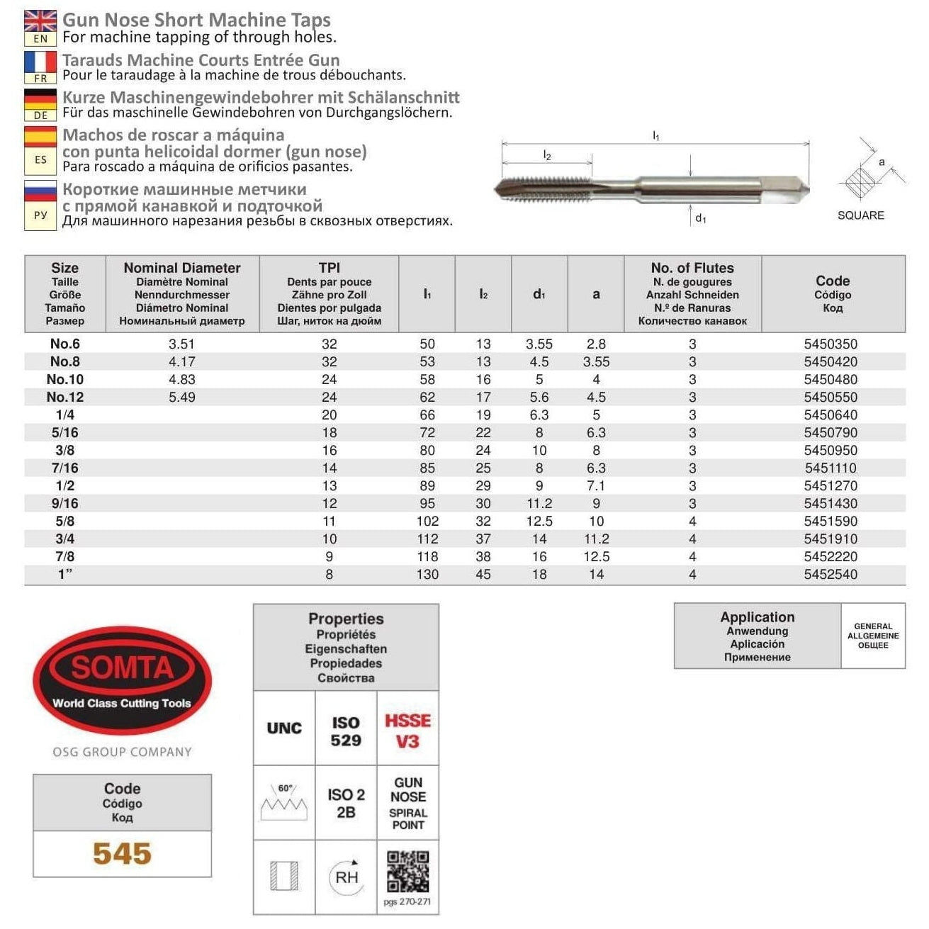 Somta Series 545 - HSSE-V Gun Nose Tap UNC 3/8" (Standard)