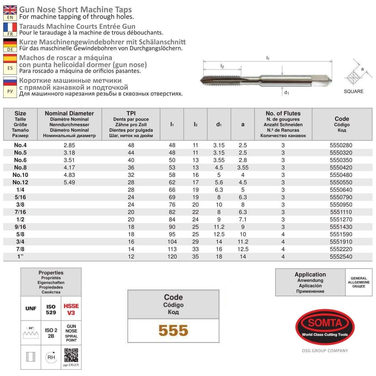 Somta Series 555 - HSSE-V Gun Nose Tap UNF 1" (Standard)