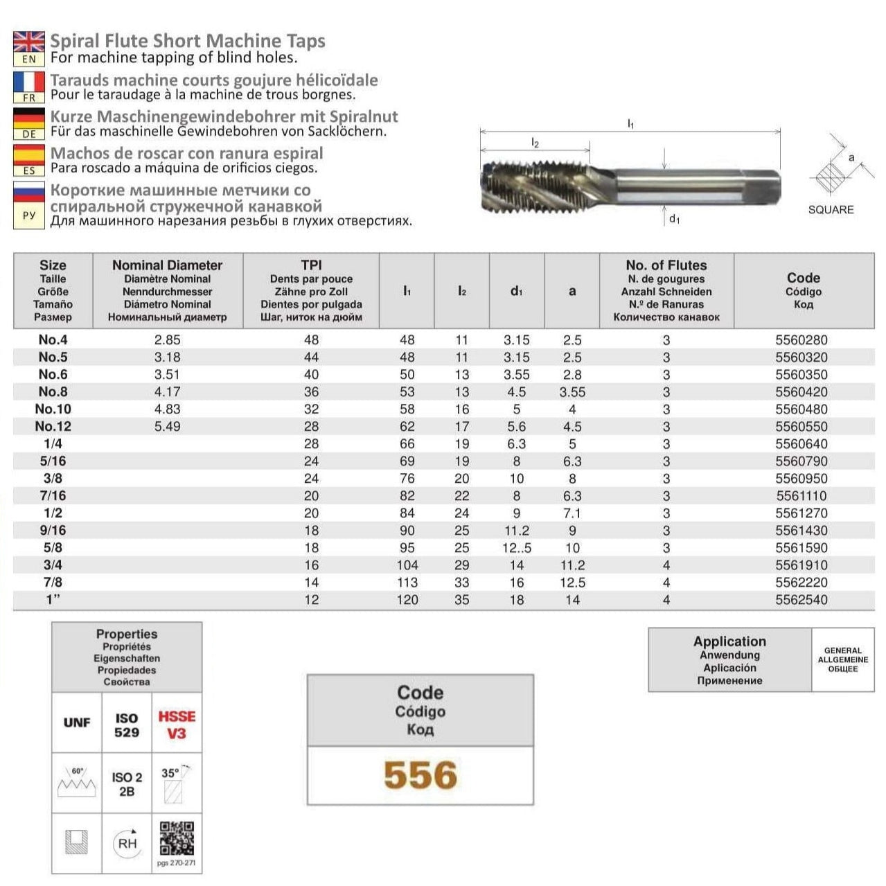 Somta Series 556 - HSSE-V Spiral Flute Tap UNF 5/16" (Standard)