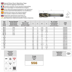 Somta Series 556 - HSSE-V Spiral Flute Tap UNF 7/16" (Standard)