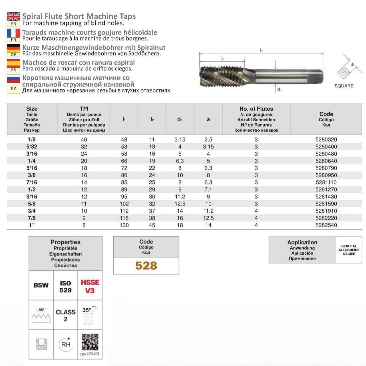 Somta Series 528 - HSSE-V Spiral Flute Tap BSW 3/8" (Standard)