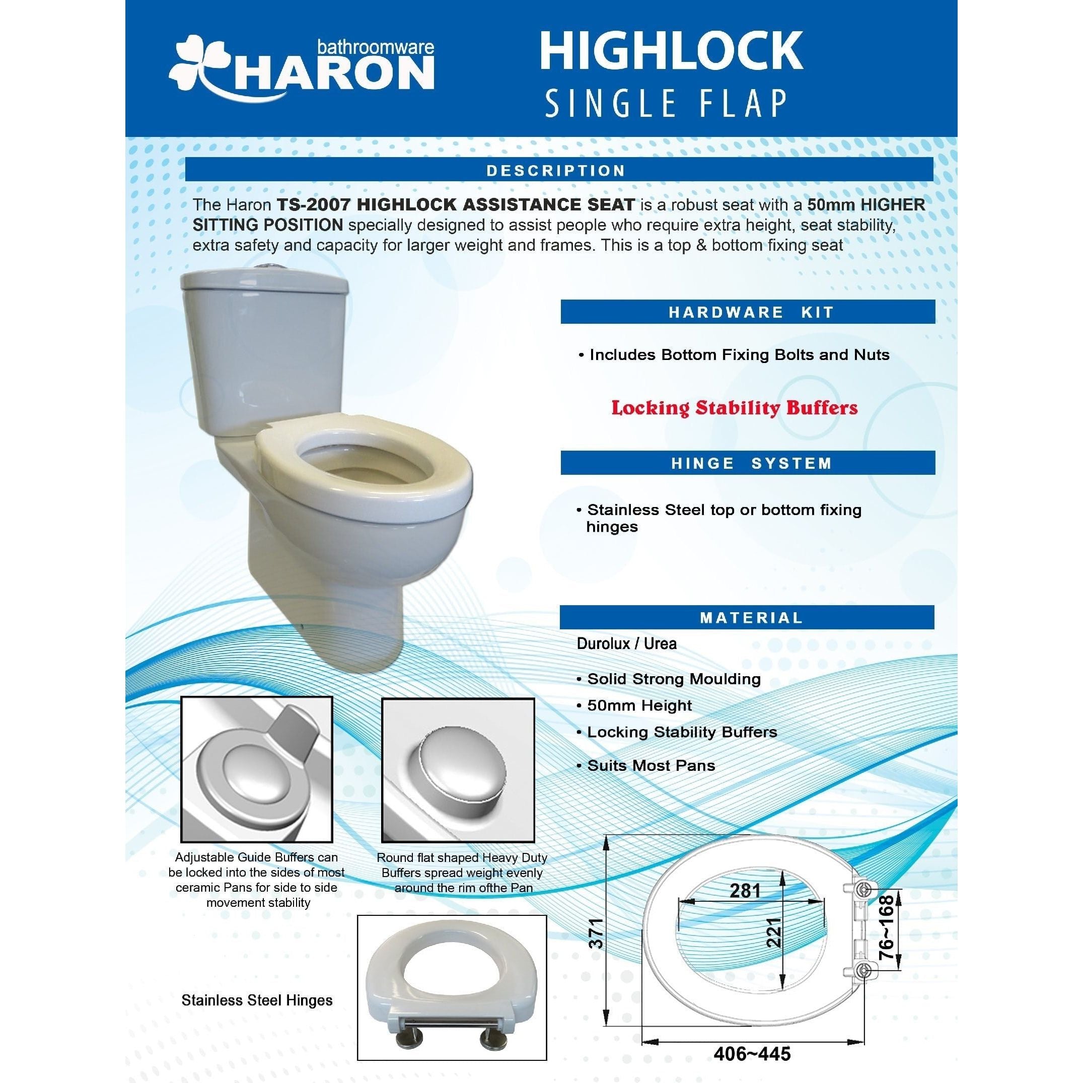 Haron TS-2007 MEDI RING Toilet Seat with Locking Buffers