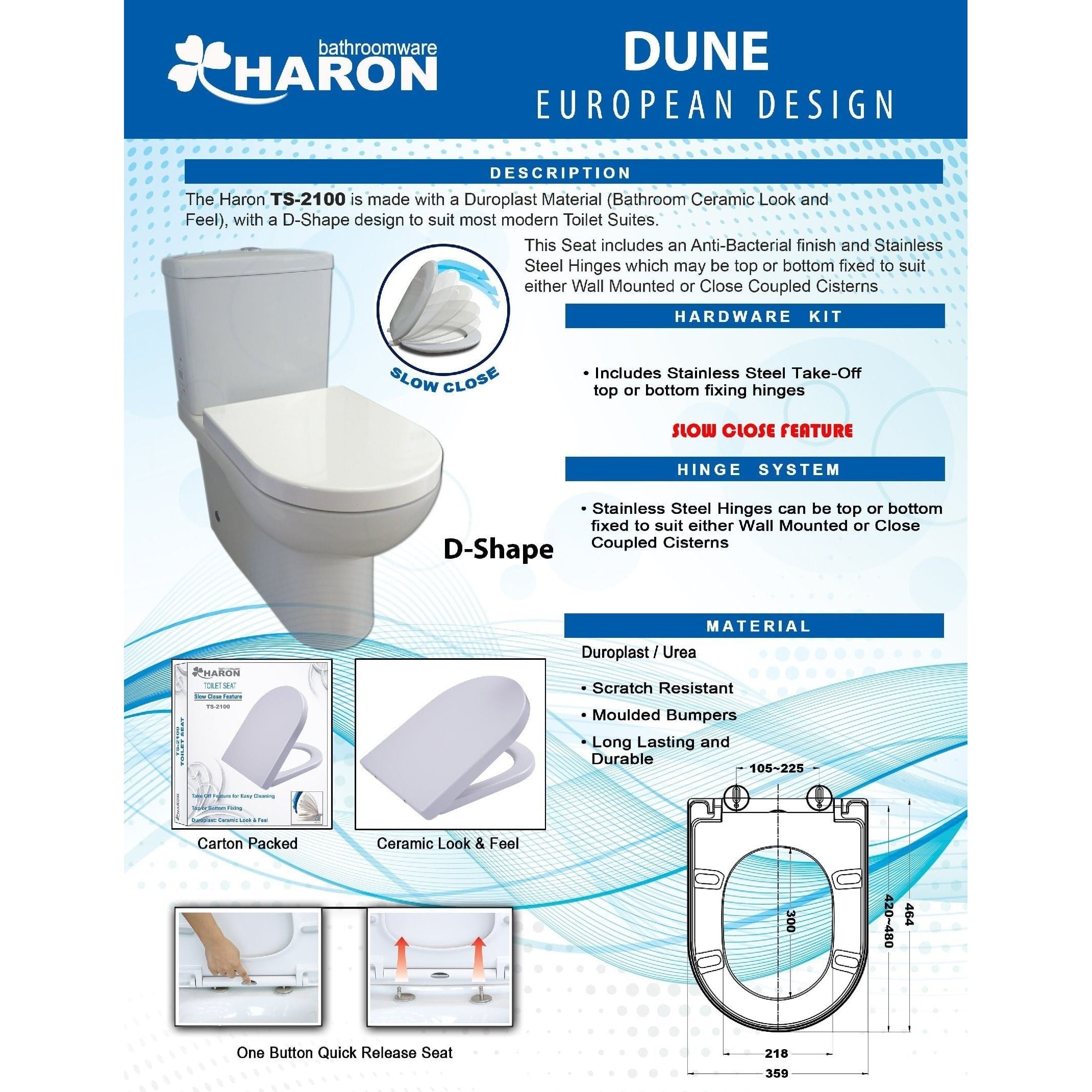 Haron TS-2100 DUNE Slow Close Toilet Seat