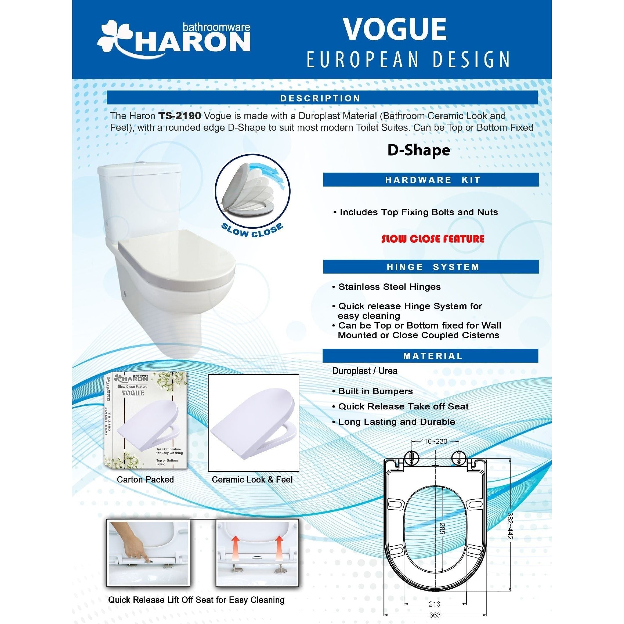 Haron TS-2190 VOGUE Slow Close D-Shape Toilet Seat