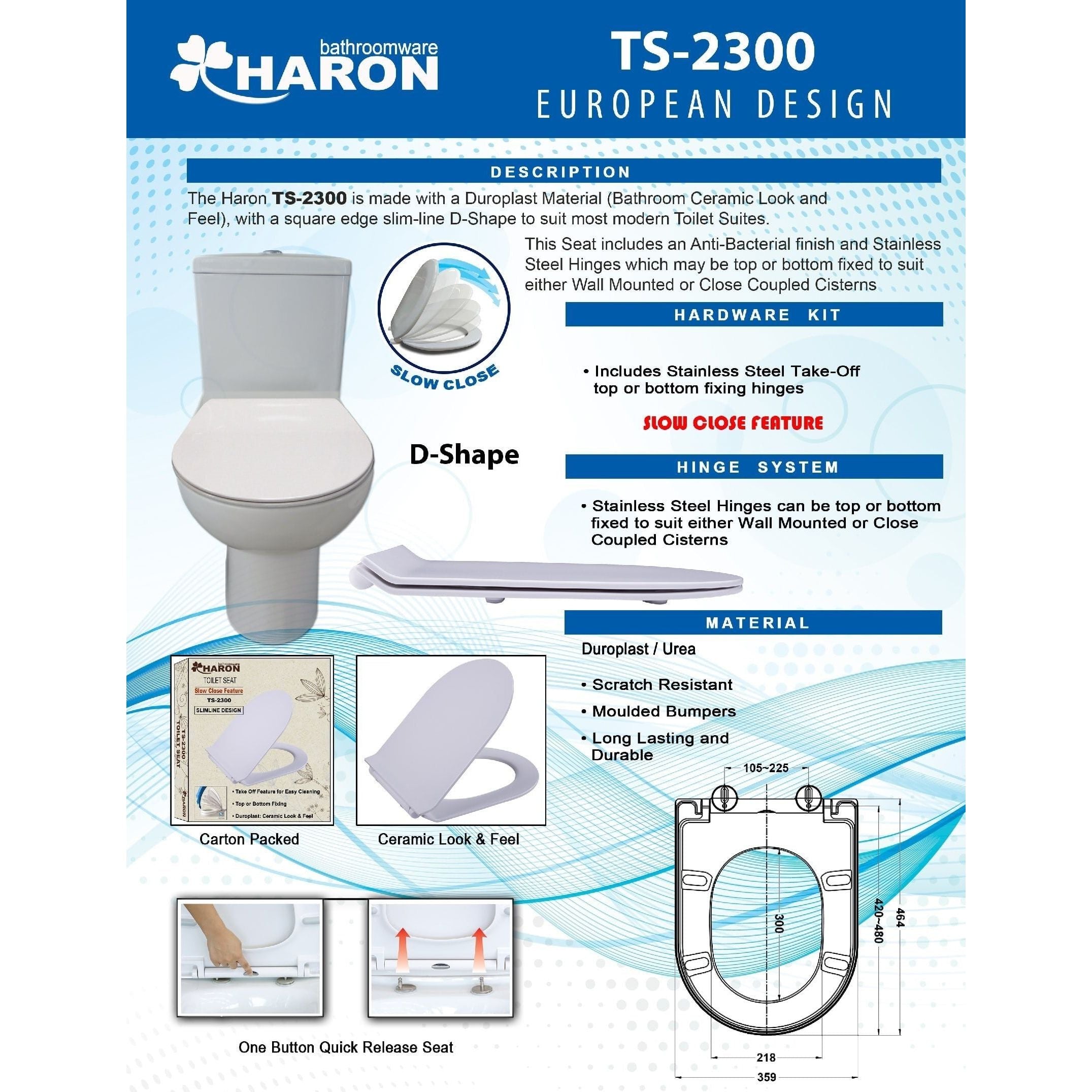 Haron TS-2300 SARINA Slow Close Toilet Seat