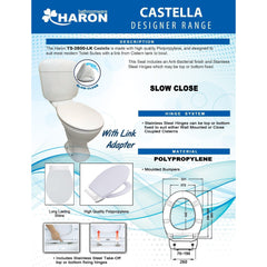 Haron TS-2800-LK CASTELLA Slow Close Toilet Seat with 260mm Link Adapter