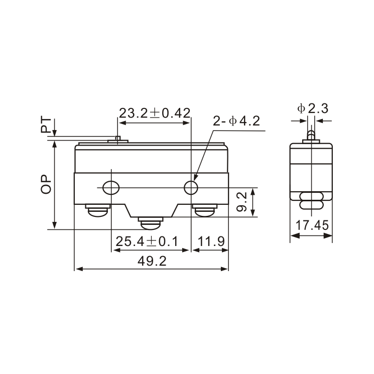 Z-15G-B Micro Limit Switch with Plunger Actuator Diagram