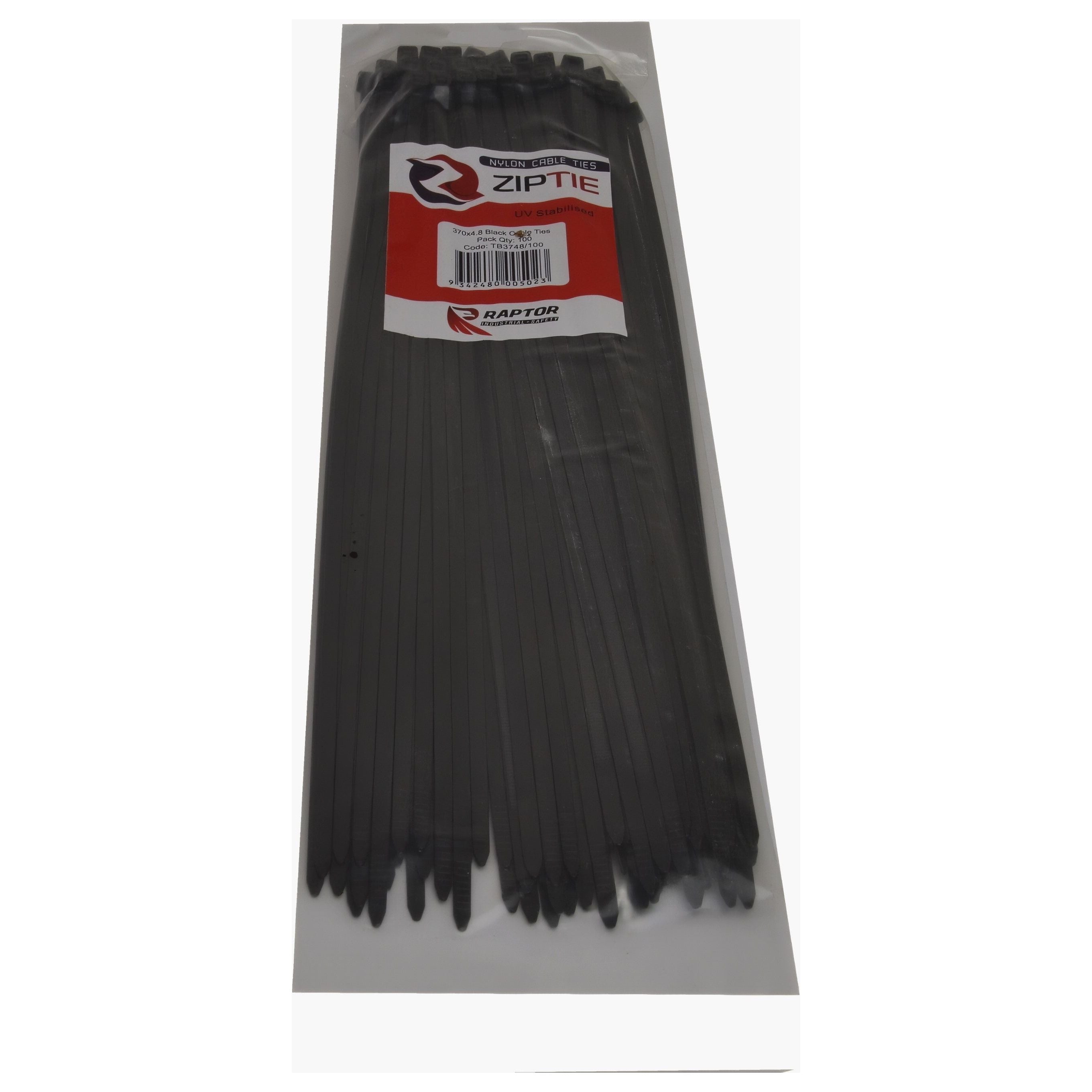 RAPTOR Black 370mm x 4.8mm Medium Duty Cable Ties, 100 Pack