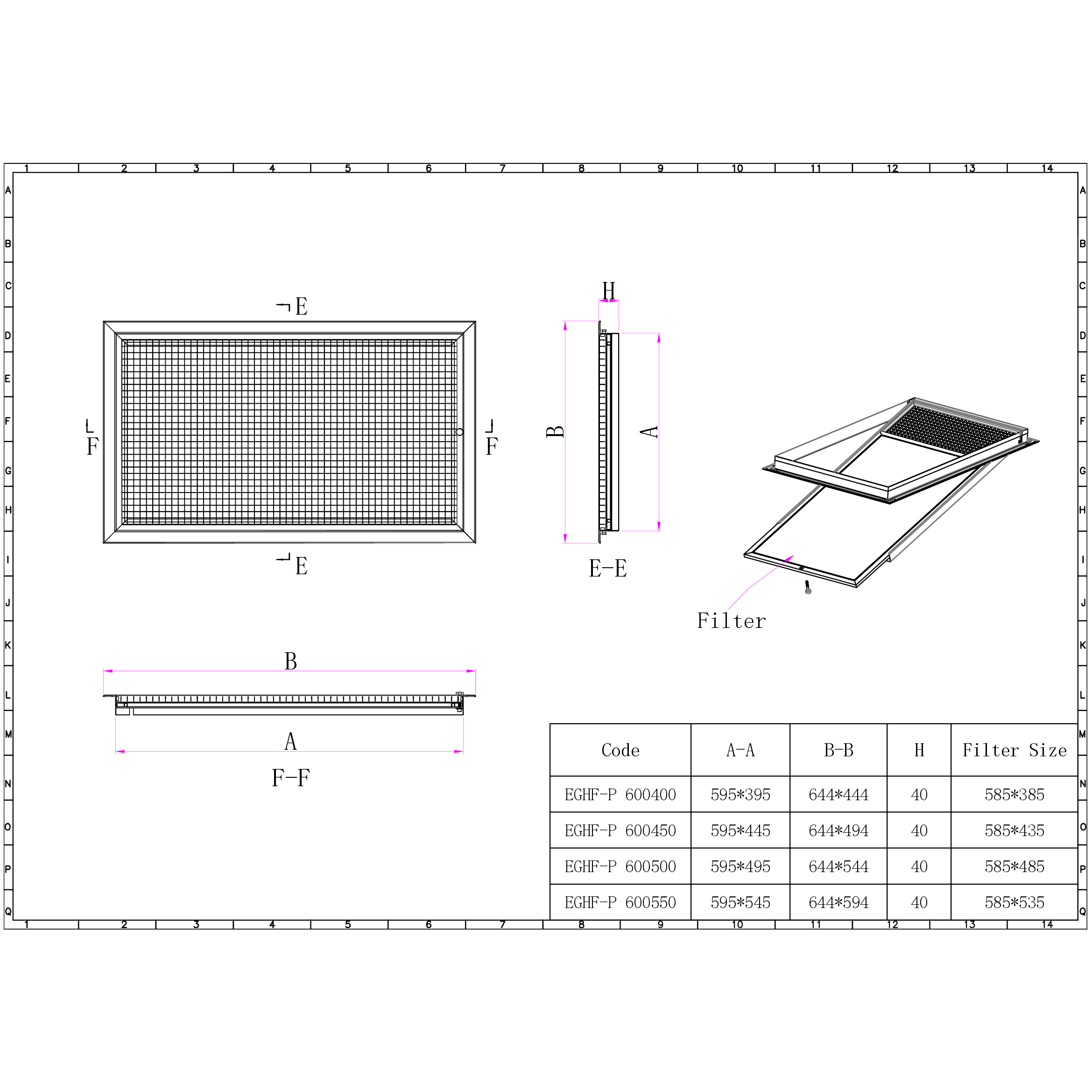 Pack of 3 Ductsure Eggcrate Hinged Filter EGHF-P 600500 (595x495mm)