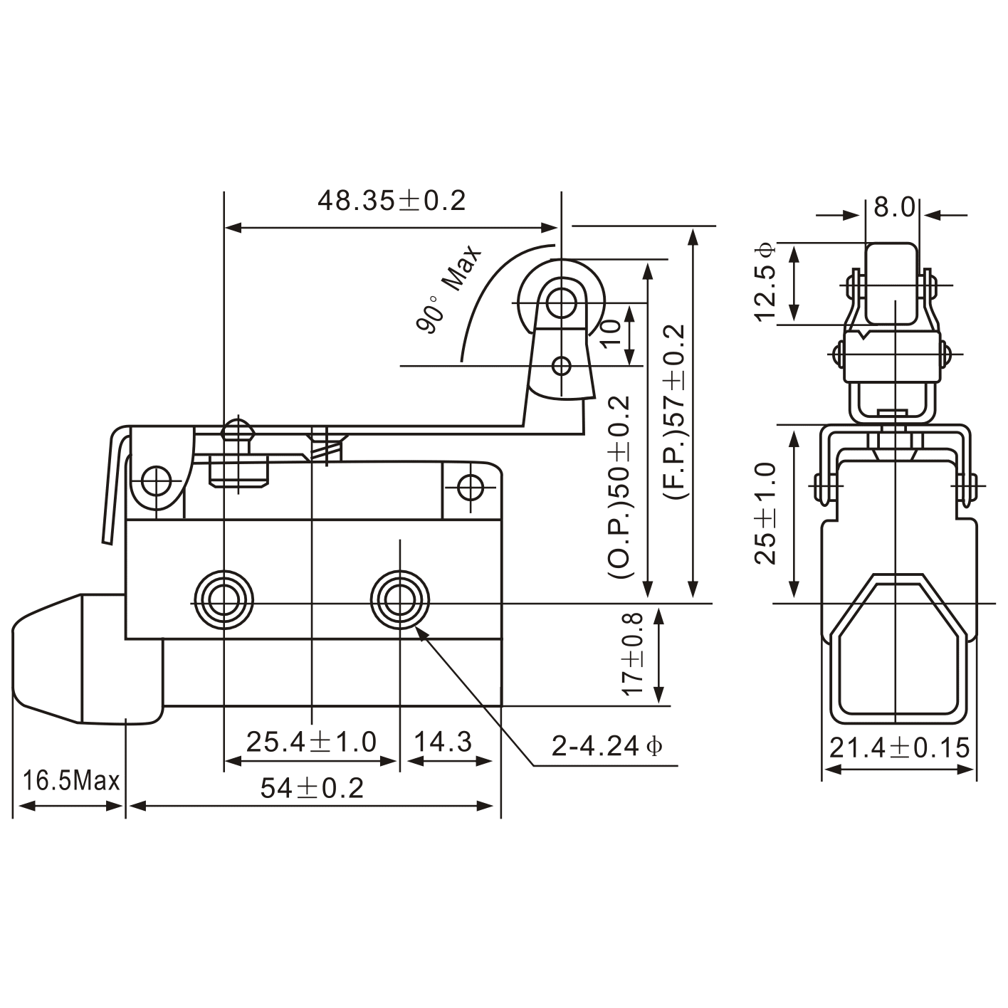 AZ-7124 Angled Lever with Roller Limit Switch - Twin Eagle Imports