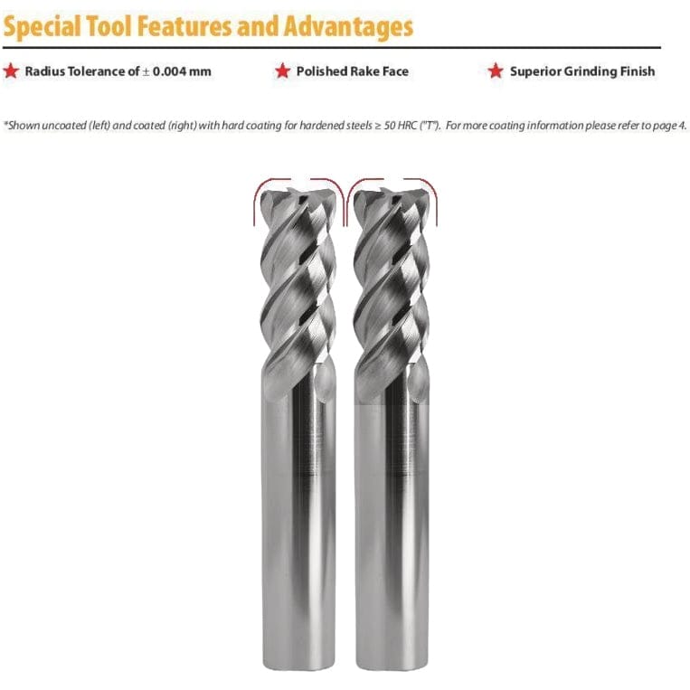 Best Carbide Short Series Corner Radius 6mm 4 Flute End Mill Nano Coated - Twin Eagle Imports