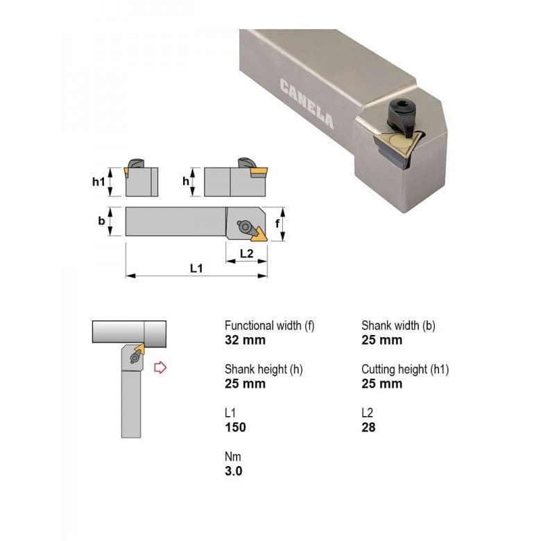 Canela CTGPL2525M16 External Turning Toolholder – 25×25 mm - Twin Eagle Imports