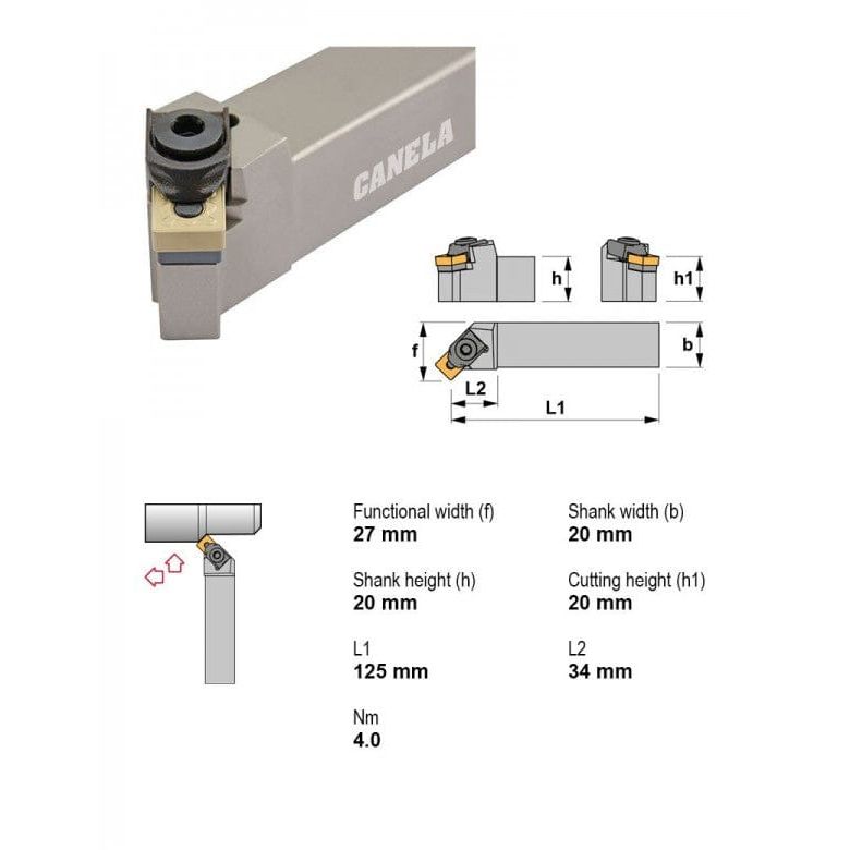 Canela MSSNR2020K12 External Turning Toolholder – 20×20 mm - Twin Eagle Imports