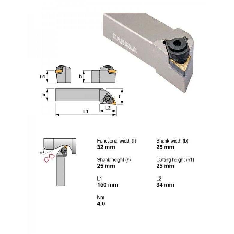 Canela MTJNL2525M16 Turning & Profiling Toolholder – 25×25 mm - Twin Eagle Imports