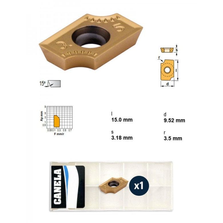 CANELA S.A. INSERTS Canela ADMT1503R3.5 TIN25 Indexable Insert – 85° Positive Geometry