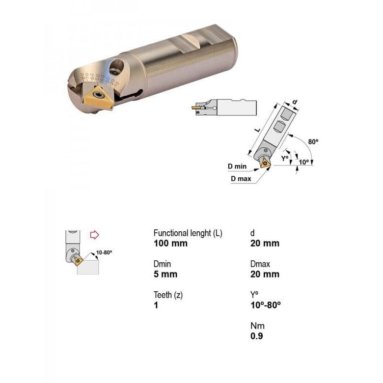 CANELA S.A. TOOL HOLDERS Canela 162407020 Adjustable Chamfering Milling Cutter – Ø20 mm Shank