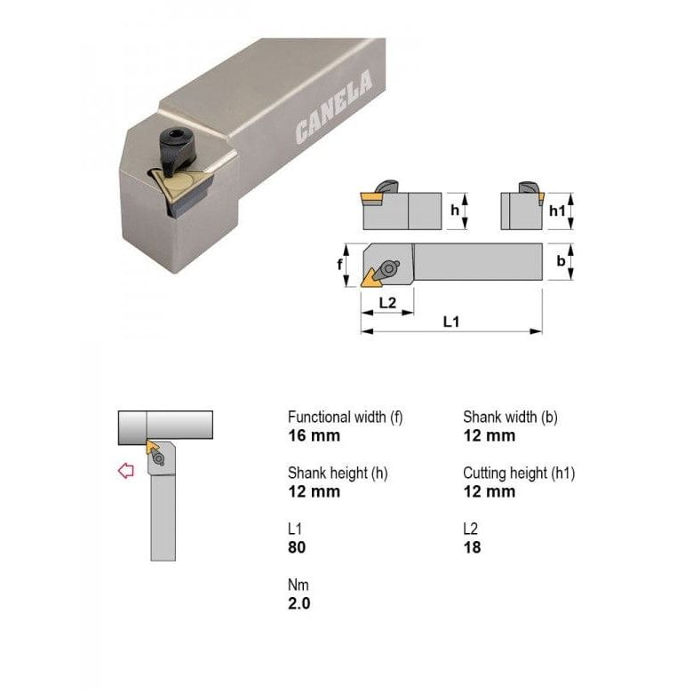 CANELA S.A. TOOL HOLDERS Canela CTGPR1212F11 External Turning Toolholder – 12×12 mm