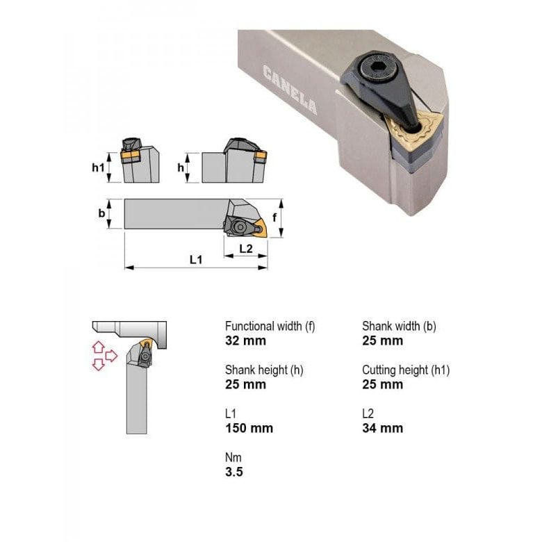 CANELA S.A. TOOL HOLDERS Canela DWLNL258 External Turning Toolholder – 25×25 mm