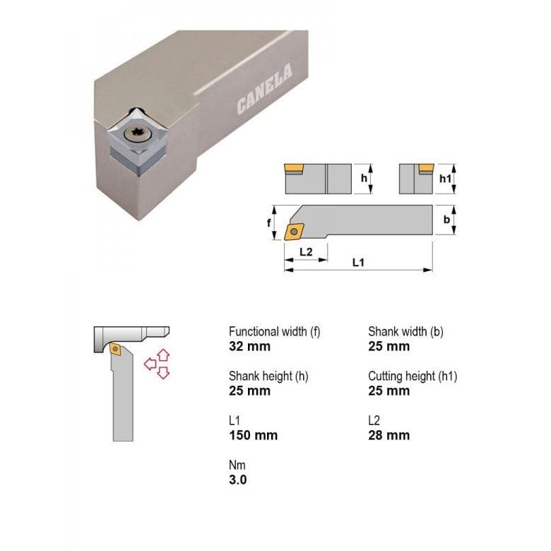 CANELA S.A. TOOL HOLDERS Canela SCLCR2525M09 External Turning Toolholder – 25×25 mm