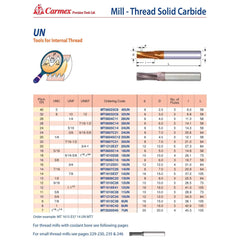 Carmex Mill Thread Solid Carbide 20 UN/ 12.1mm depth - Twin Eagle Imports