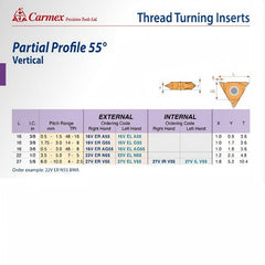 CARMEX PRECISION TOOLS LTD External and Internal Threadmill Insert Carmex External Right Hand Vertical Partial Profile 55° Thread Turning Insert 7-5 TPI / 22V ER N55 BMA