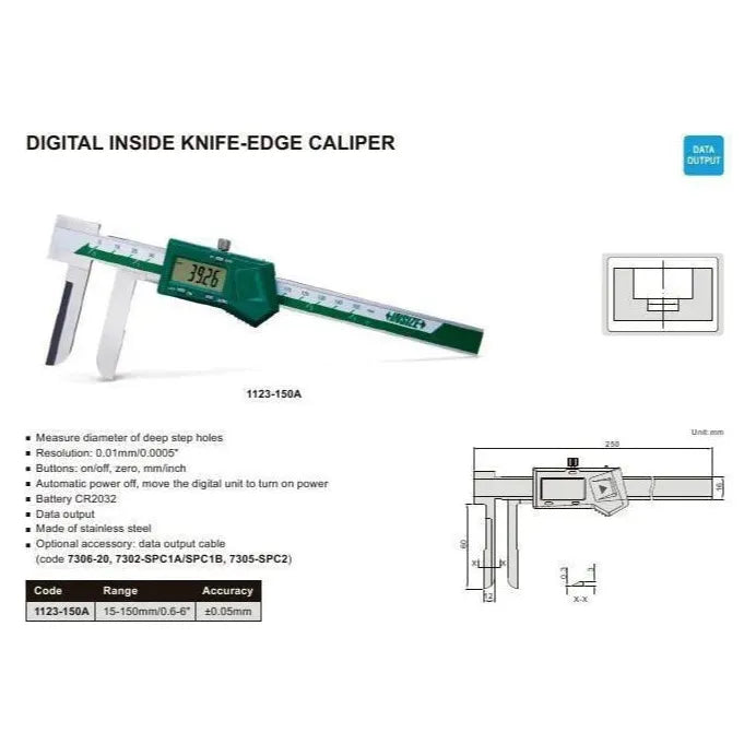 Insize Digital Knife Edge Caliper 15-150mm/0.6-6" Range Series 1123-150A