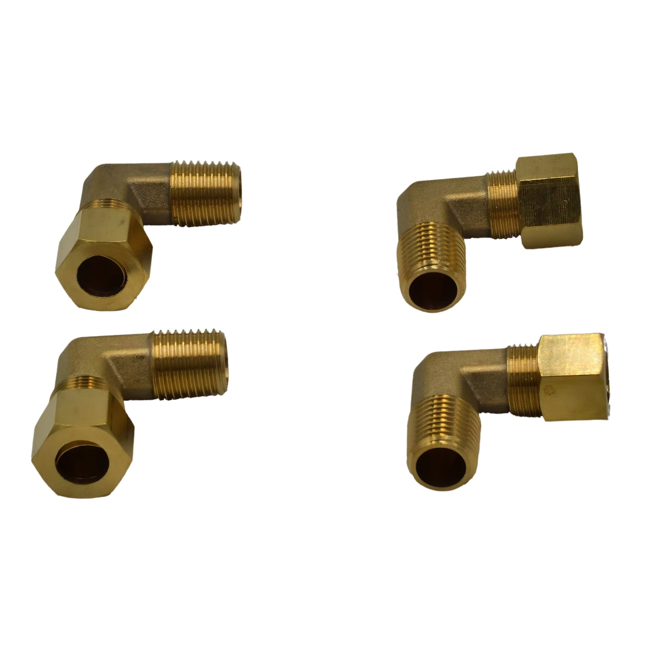 DOT Brass Connector 4pc Brass Compression Union 90° Male Female Elbow (T3/8xM1/4)