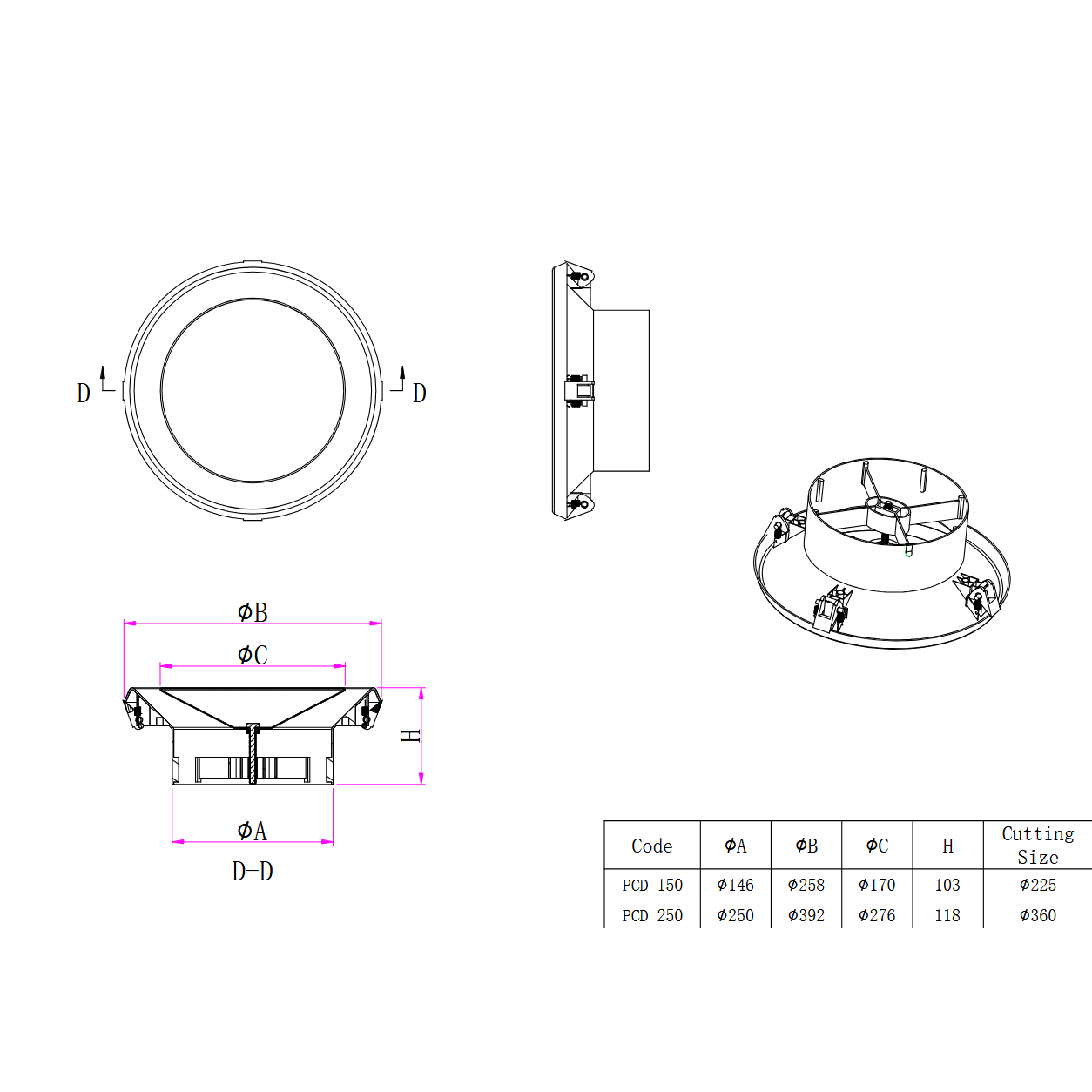 Ductsure Ventilation Ductsure PCD150 Plastic Round Ceiling Cone Vent Diffuser