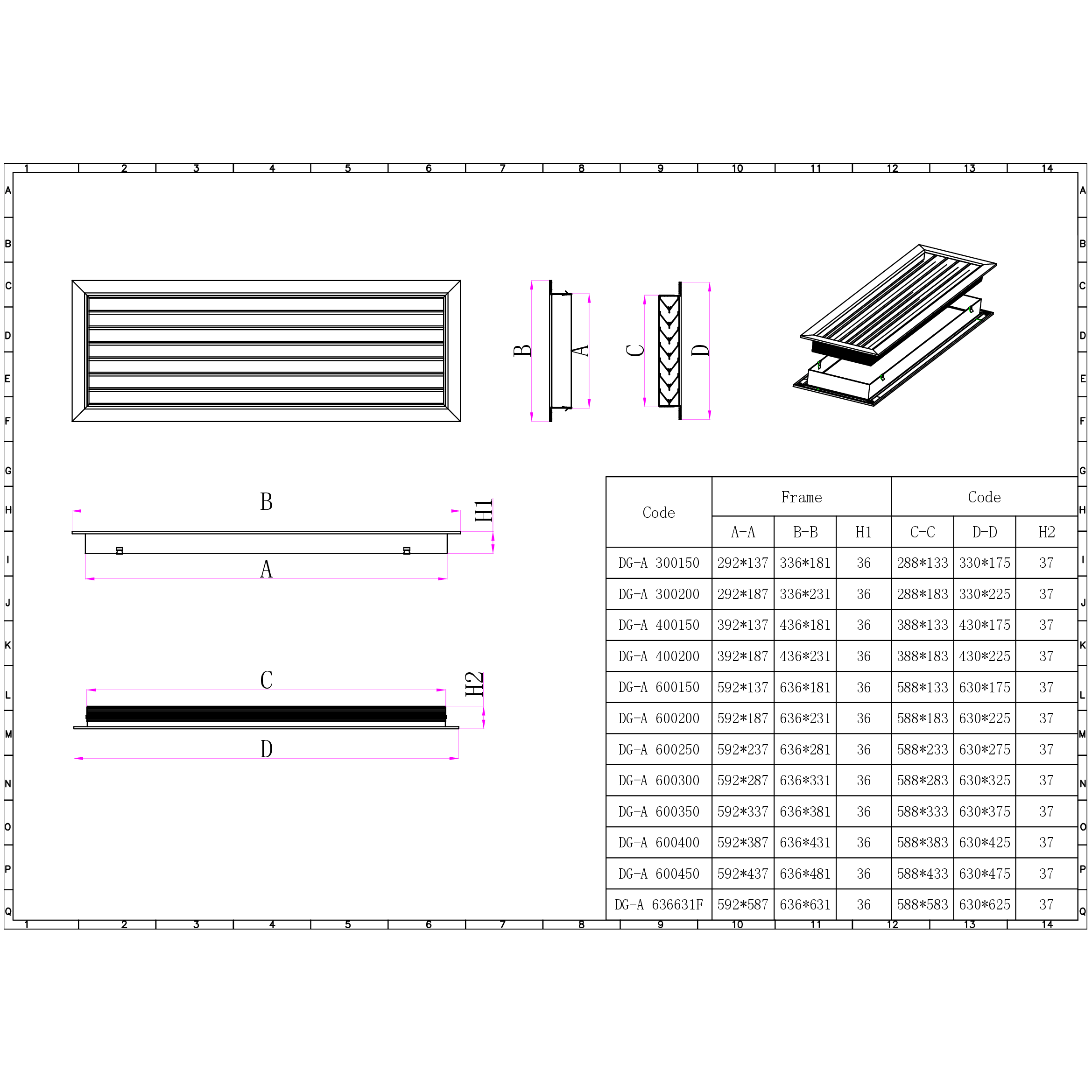 Ductsure Ventilation Pack of 4 Ductsure Door Relief Vent Grille Aluminium DG-A 600450
